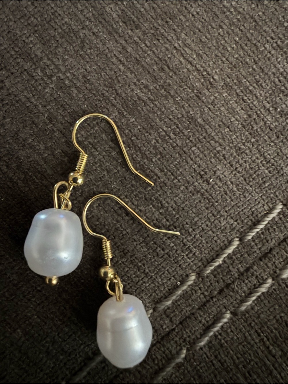 Gold Drop Pearl Earrings - White Faux Pearl Dangle for Women